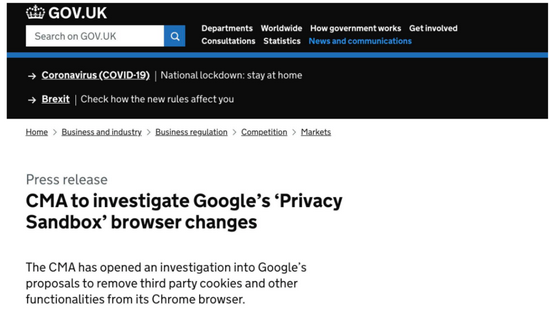 ▲ CMA 對(duì)谷歌“隐私沙盒”展開(kāi)反壟斷調查